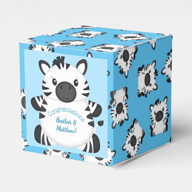 Zebra Baby Shower Safari Blue Boy Presentaskar (Framsidan Sidan)