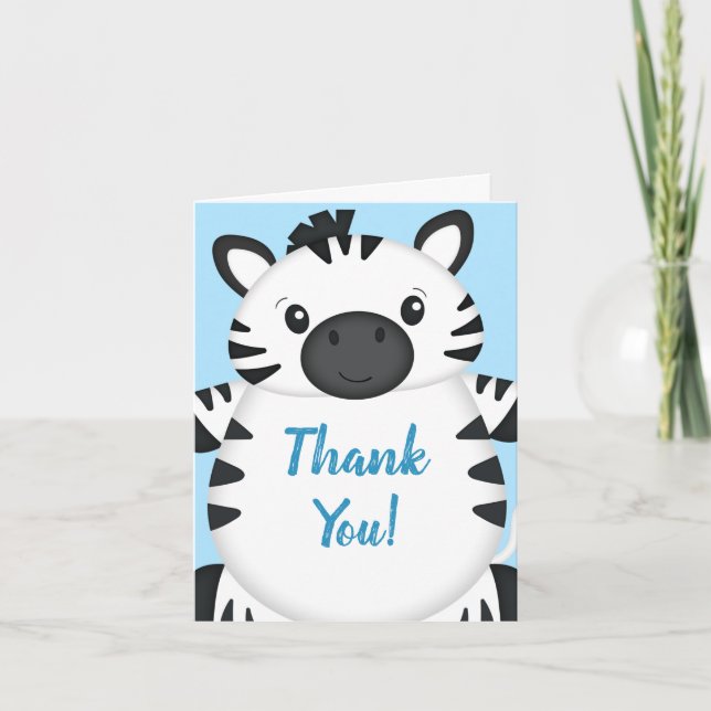 Zebra Baby Shower Safari Blue Boy Tack Kort (Framsida)