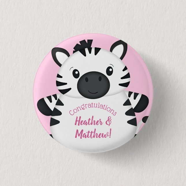 Zebra Baby Shower Safari Rosa Girl Girl Girl Girl Knapp (Framsida)