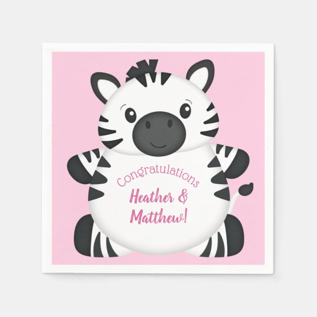 Zebra Baby Shower Safari Rosa Girl Girl Girl Girl Pappersservett (Framsidan)