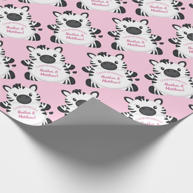 Zebra Baby Shower Safari Rosa Girl Girl Girl Girl Presentpapper (Hörn)