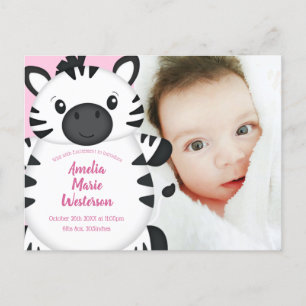 Zebra Baby Shower Safari Rosa Girl Girl Girl Girl Vykort
