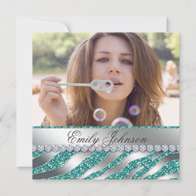Zebra Bachelorette Party Teal Silver Jewelry Inbjudningar (Framsida)