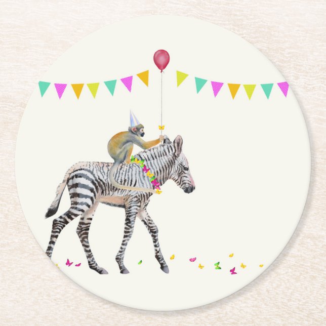 Zebra Balloon Party Coasters Underlägg Papper Rund (Framsidan)