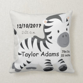 Zebra Birth Stats Baby Nursery Kudde