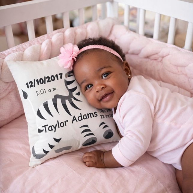 Zebra Birth Stats Baby Nursery Kudde (Skapare uppladdad)