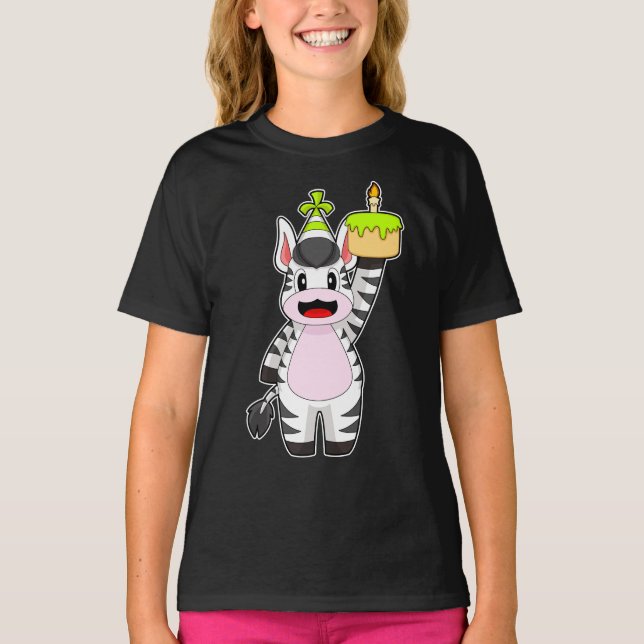 Zebra Birthday Cake Candle T Shirt (Framsida)