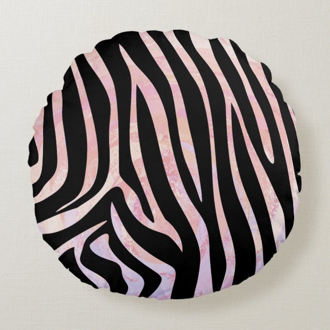 Zebra Black and Rosa Print Rund Kudde (Framsidan)