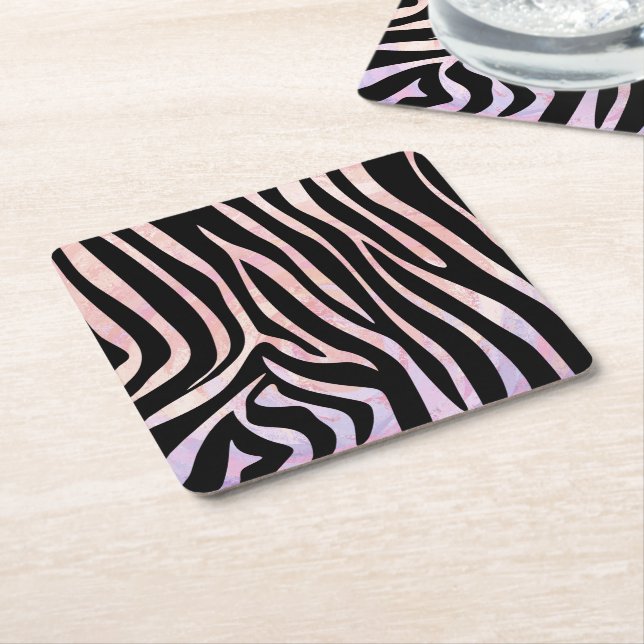 Zebra Black and Rosa Print Underlägg Papper Kvadrat (Vinklad)