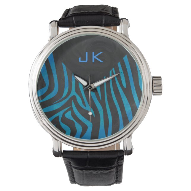 Zebra Black och Blue med Monogram Armbandsur (Framsida)