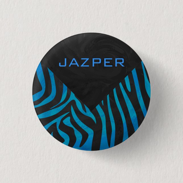 Zebra Black och Blue med Monogram Knapp (Framsida)