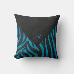 Zebra Black och Blue med Monogram Kudde