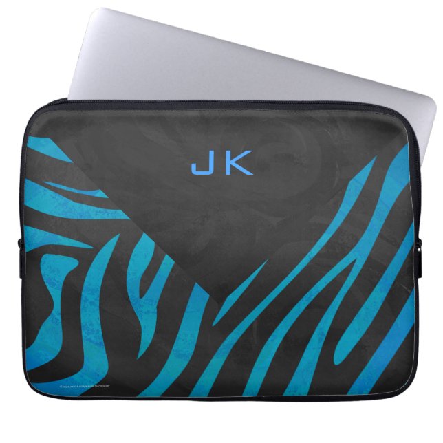 Zebra Black och Blue med Monogram Laptop Sleeve (Framsidan)