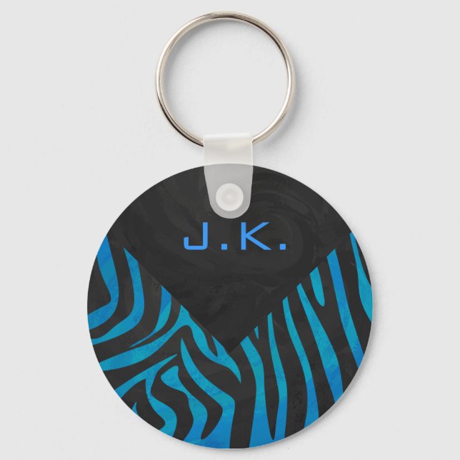 Zebra Black och Blue med Monogram Nyckelring (Framsida)
