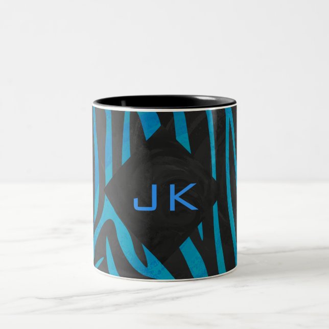 Zebra Black och Blue med Monogram Två-Tonad Mugg (Center)