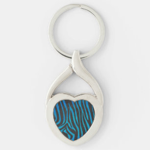 Zebra Black och Blue Print Twisted Heart Silverfärgad Nyckelring