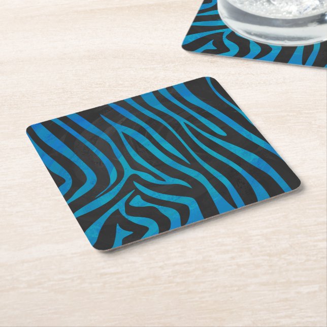 Zebra Black och Blue Print Underlägg Papper Kvadrat (Vinklad)