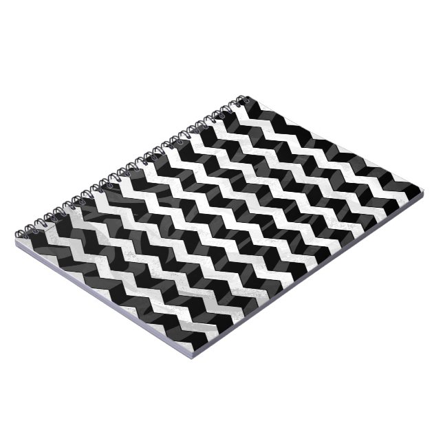 Zebra Black och Grått Chevron Anteckningsbok Med Spiral (Vänstra Sidan)