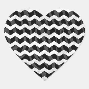 Zebra Black och Grått Chevron Hjärtformat Klistermärke
