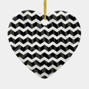 Zebra Black och Grått Chevron Julgransprydnad Keramik
