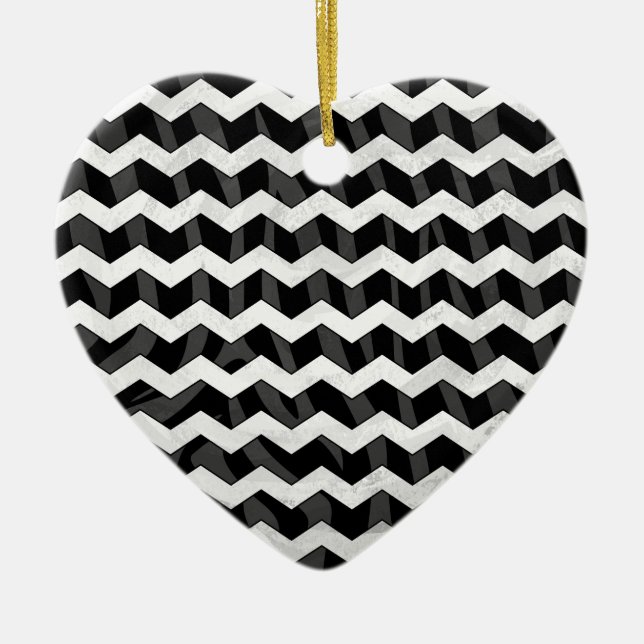 Zebra Black och Grått Chevron Julgransprydnad Keramik (Framsidan)