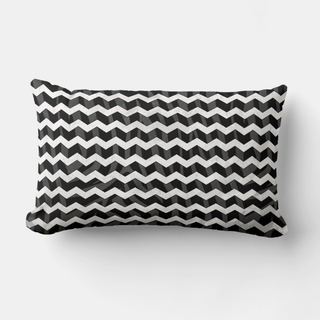 Zebra Black och Grått Chevron Lumbarkudde (Framsida)