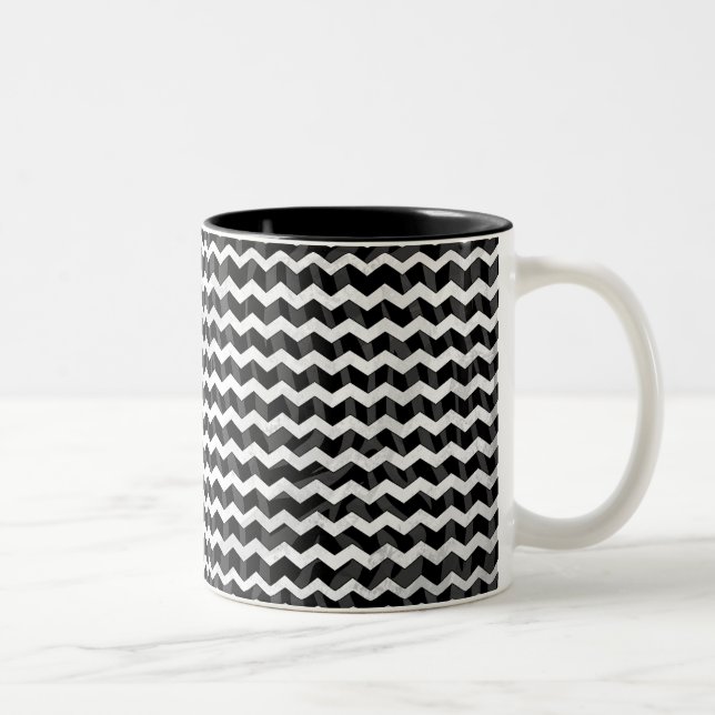 Zebra Black och Grått Chevron Två-Tonad Mugg (Höger)