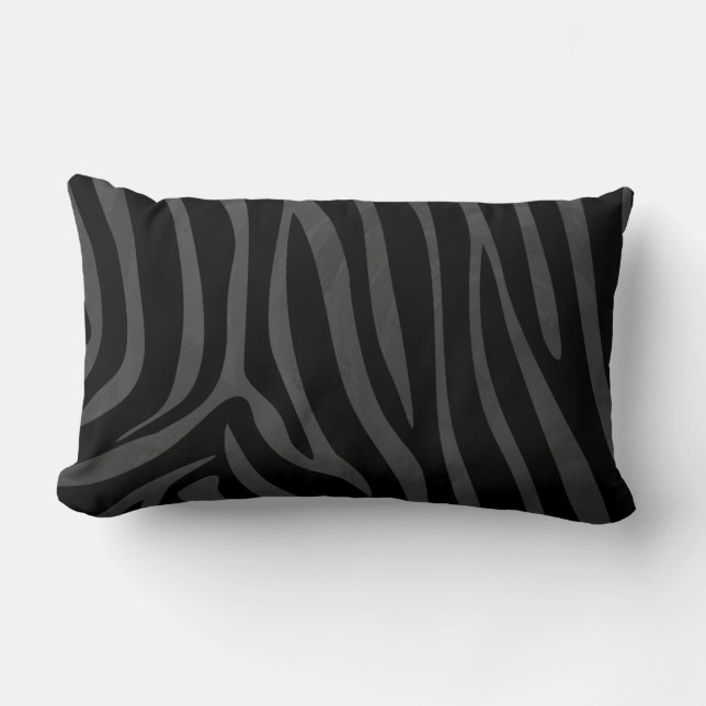 Zebra Black och Grått Print Lumbarkudde (Framsida)