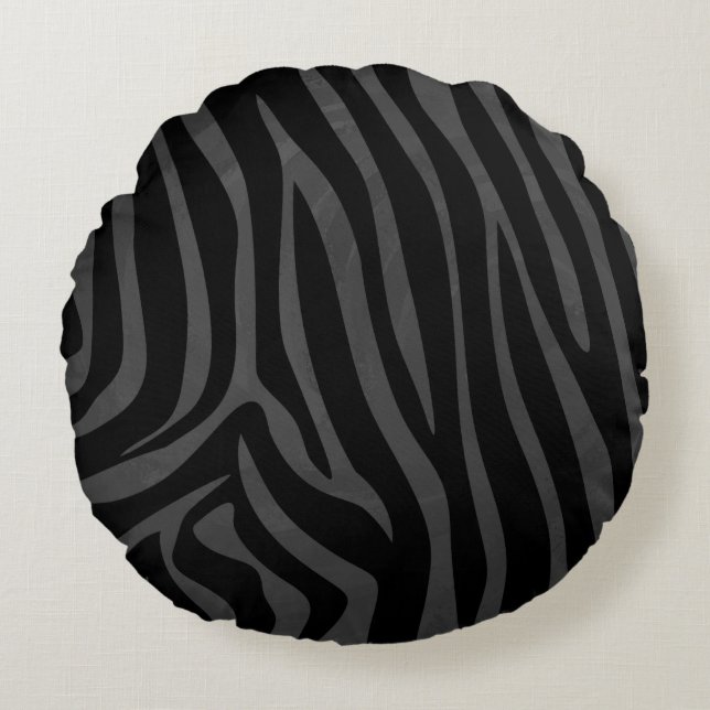 Zebra Black och Grått Print Rund Kudde (Framsidan)
