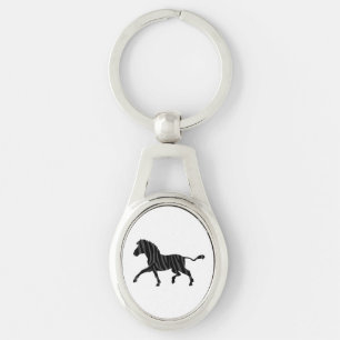 Zebra Black och Grått Print Silhouette Ovalt Silverfärgad Nyckelring