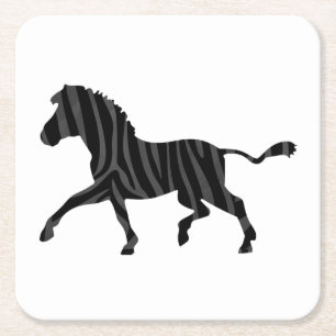 Zebra Black och Grått Print Silhouette Underlägg Papper Kvadrat