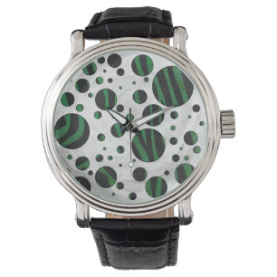 Zebra Black och Grönt Polka Dot Armbandsur