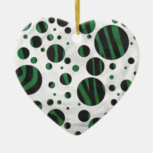 Zebra Black och Grönt Polka Dot Julgransprydnad Keramik