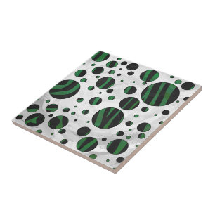 Zebra Black och Grönt Polka Dot Kakelplatta
