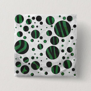 Zebra Black och Grönt Polka Dot Knapp