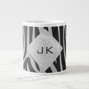 Zebra Black och Light Grått Monogram Jumbo Mugg