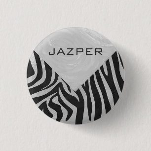 Zebra Black och Light Grått Monogram Knapp