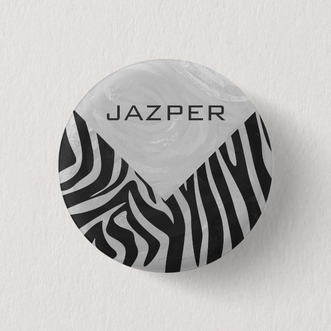 Zebra Black och Light Grått Monogram Knapp (Framsida)