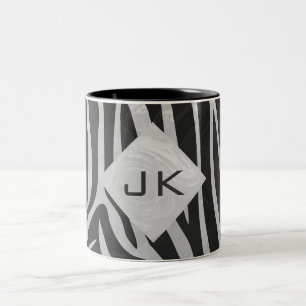 Zebra Black och Light Grått Monogram Två-Tonad Mugg