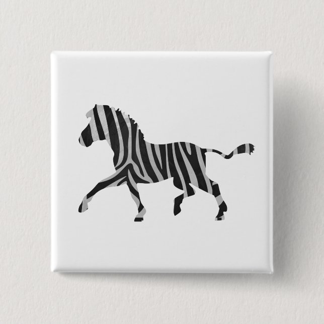 Zebra Black och Light Grått Silhouette Knapp (Framsida)