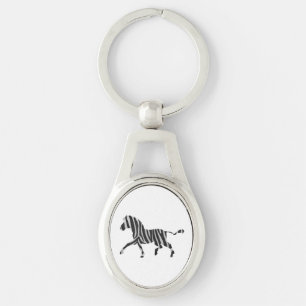Zebra Black och Light Grått Silhouette Ovalt Silverfärgad Nyckelring