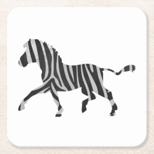 Zebra Black och Light Grått Silhouette Underlägg Papper Kvadrat
