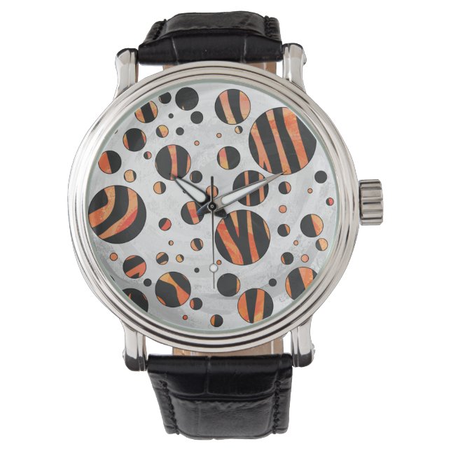 Zebra Black och Orange Polka dots Armbandsur (Framsida)