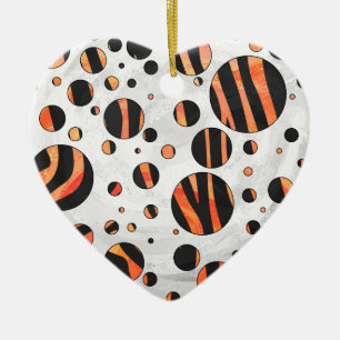 Zebra Black och Orange Polka dots Julgransprydnad Keramik