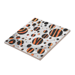 Zebra Black och Orange Polka dots Kakelplatta