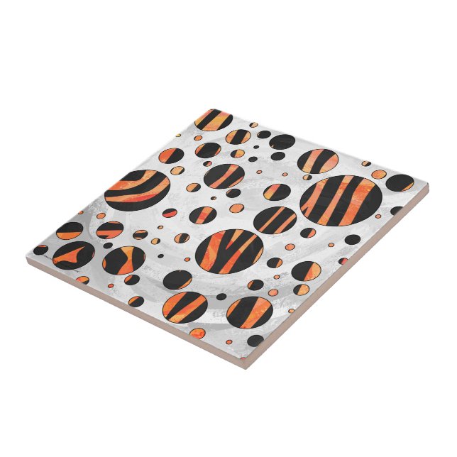 Zebra Black och Orange Polka dots Kakelplatta (Sidan)