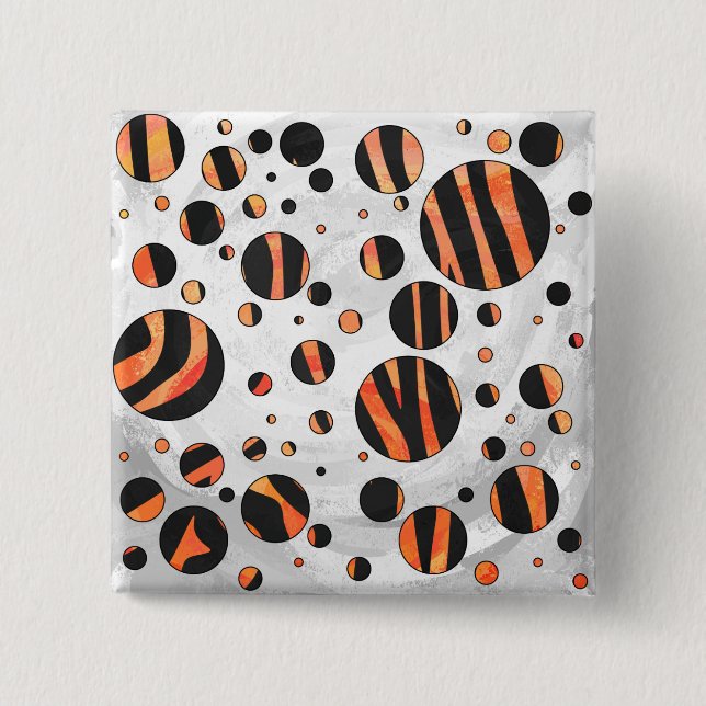 Zebra Black och Orange Polka dots Knapp (Framsida)
