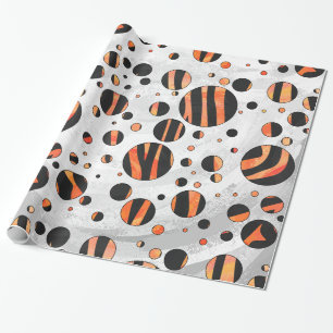 Zebra Black och Orange Polka dots Presentpapper