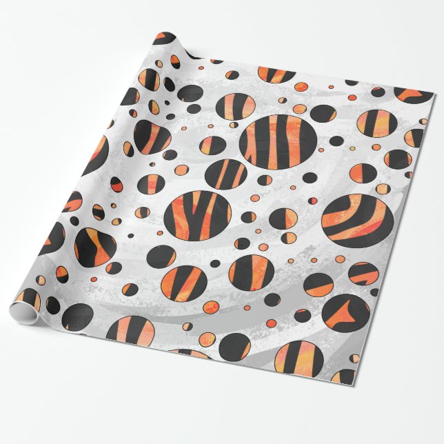 Zebra Black och Orange Polka dots Presentpapper (Utrullad)