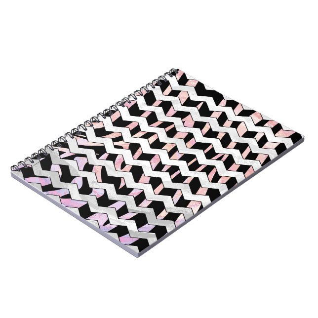 Zebra Black och Rosa Chevron Anteckningsbok (Vänstra Sidan)